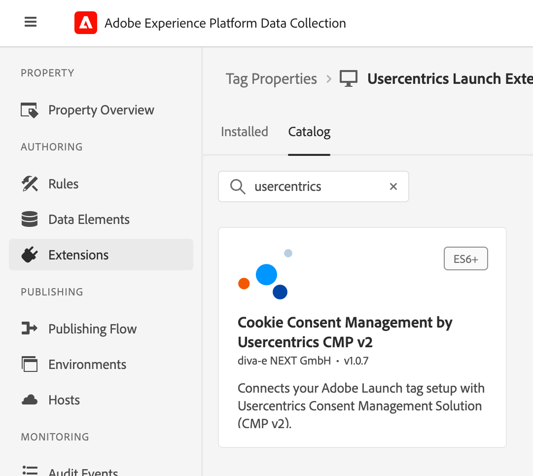 extension in the adobe launch catalog